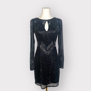 AIDDAN MATTOX Black Silver Beaded Embellished Keyhole Dress (Sz 0)